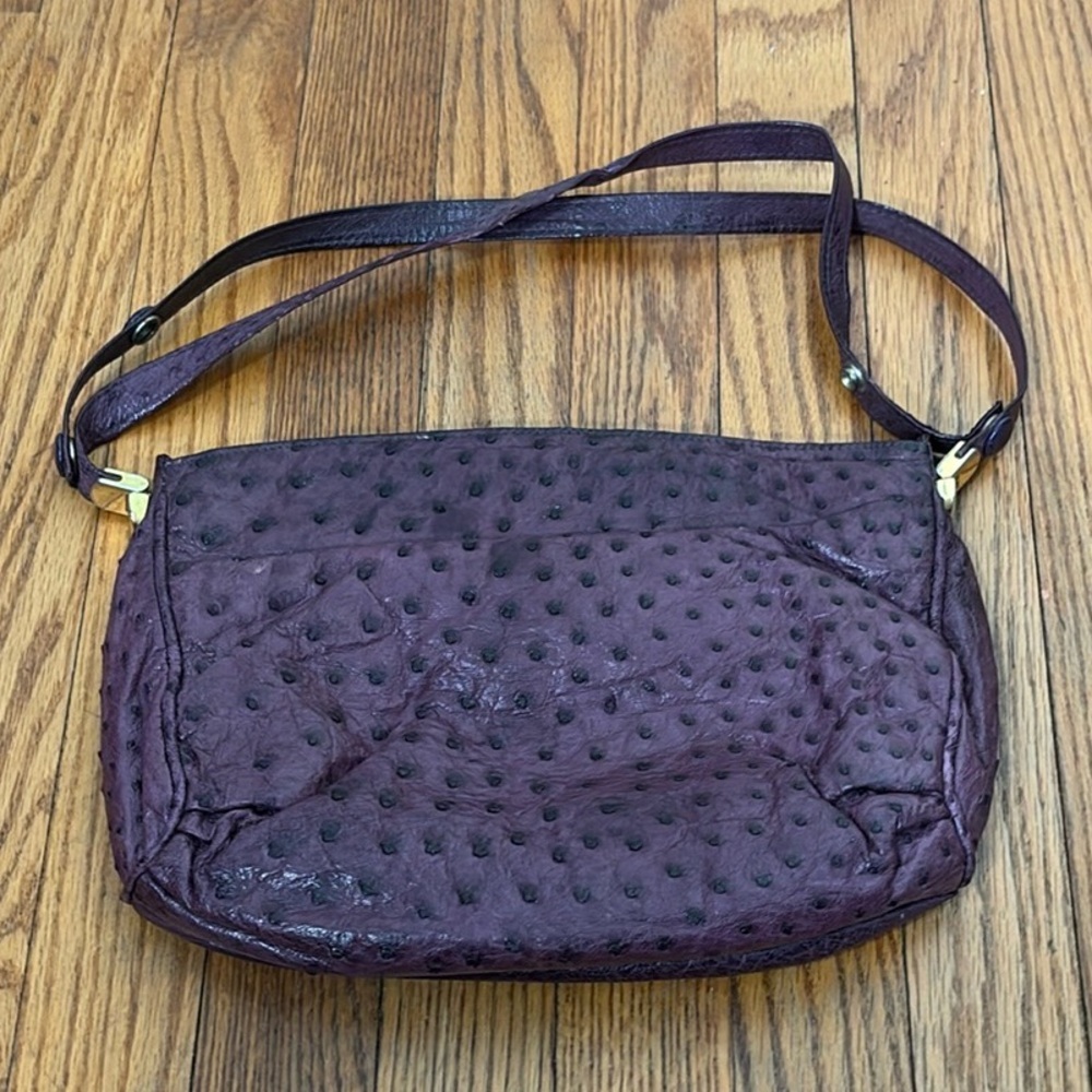 Purple Ostrich Texture Shoulder Bag adjustable strap gold‎ tone hardware